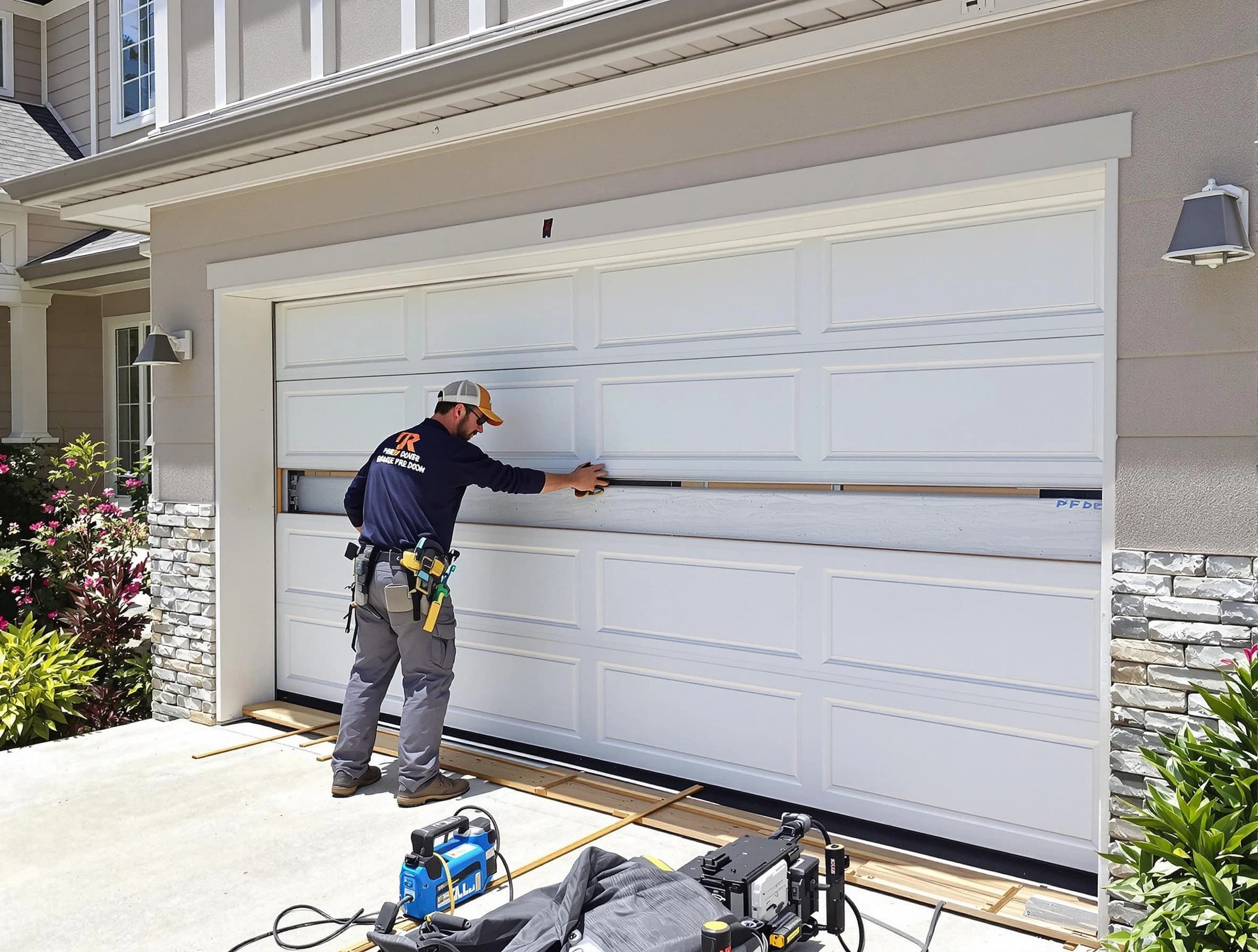 Fairview Garage Door Repair team performing complete garage door replacement at Fairview residence