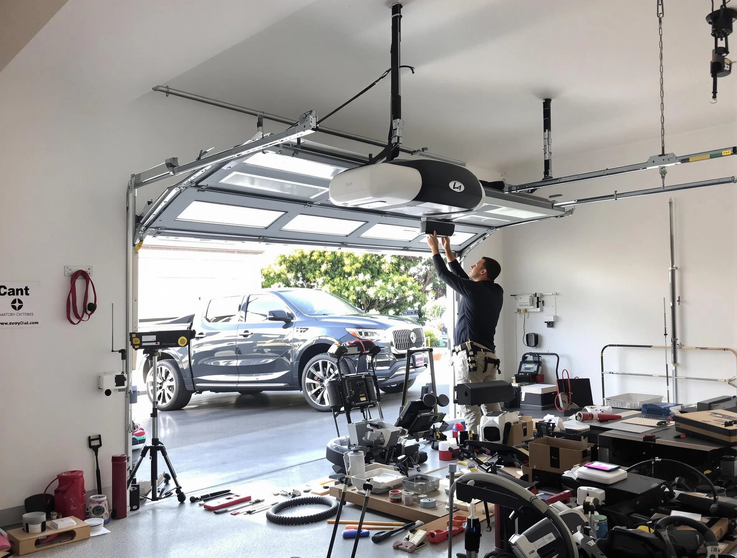 Fairview Garage Door Repair specialist installing smart garage door opener system in Fairview home