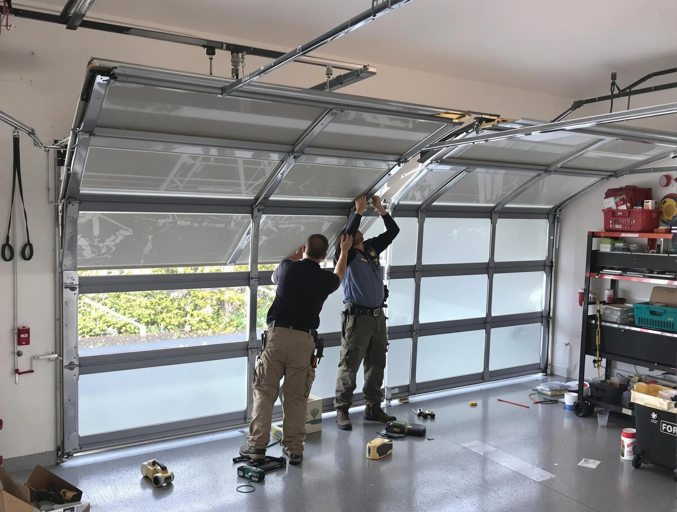 Fairview Garage Door Repair expert performing precise panel replacement on Fairview garage door