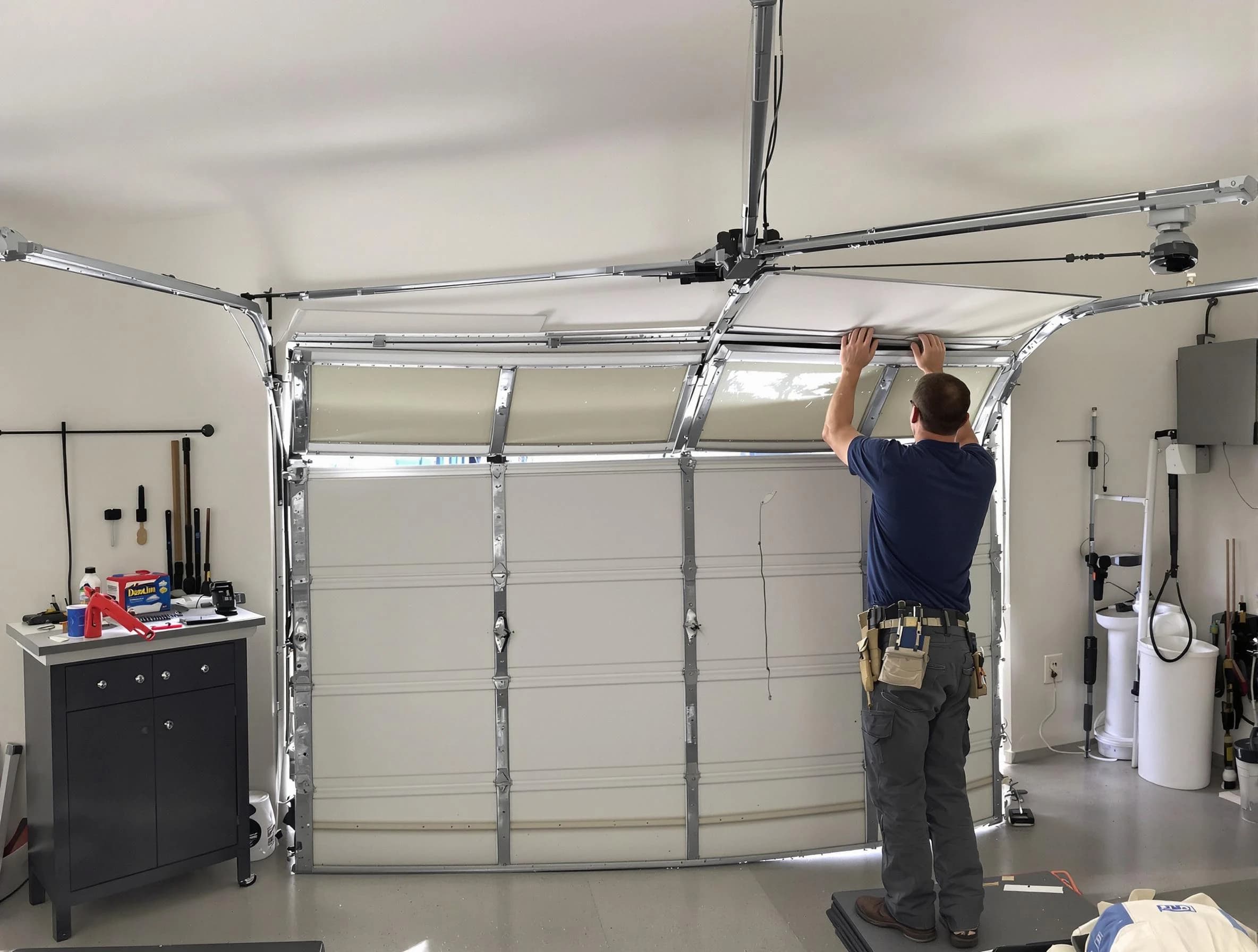 Fairview Garage Door Repair specialist performing precise section replacement on Fairview garage door
