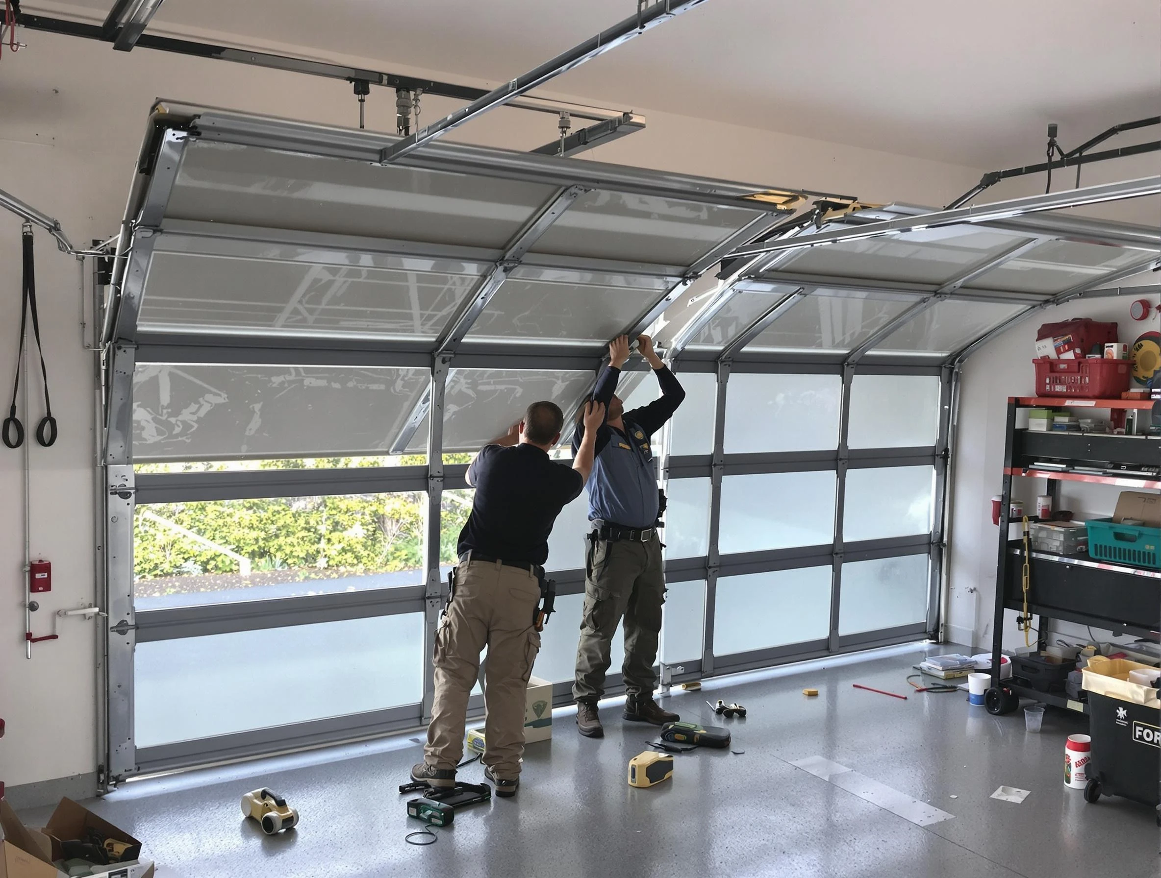 Fairview Garage Door Repair expert performing precise panel replacement on Fairview garage door
