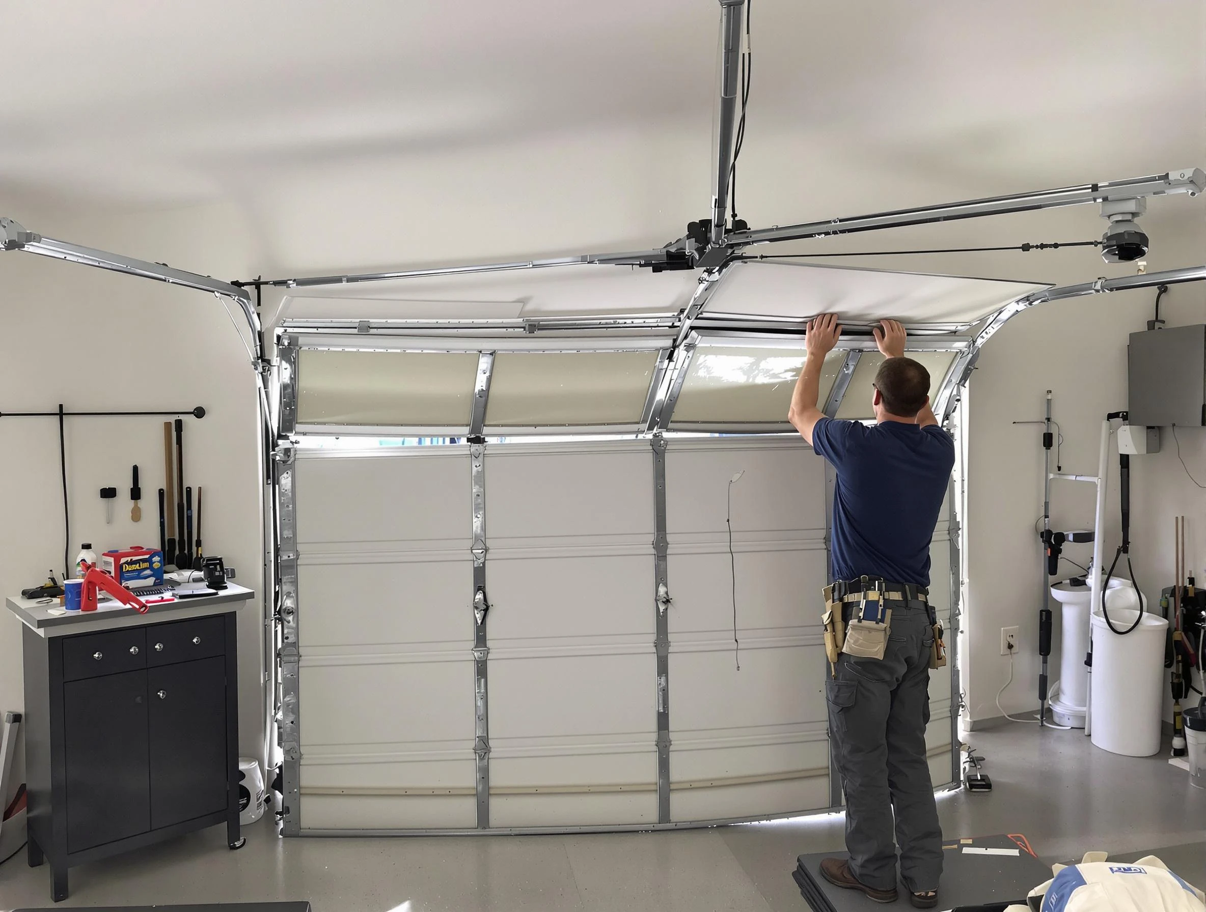 Fairview Garage Door Repair specialist performing precise section replacement on Fairview garage door